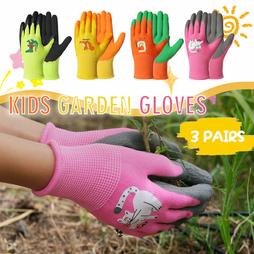 Gardening Tools For 6 Year Old - 3 Pairs Kids Gardening Gloves Latex