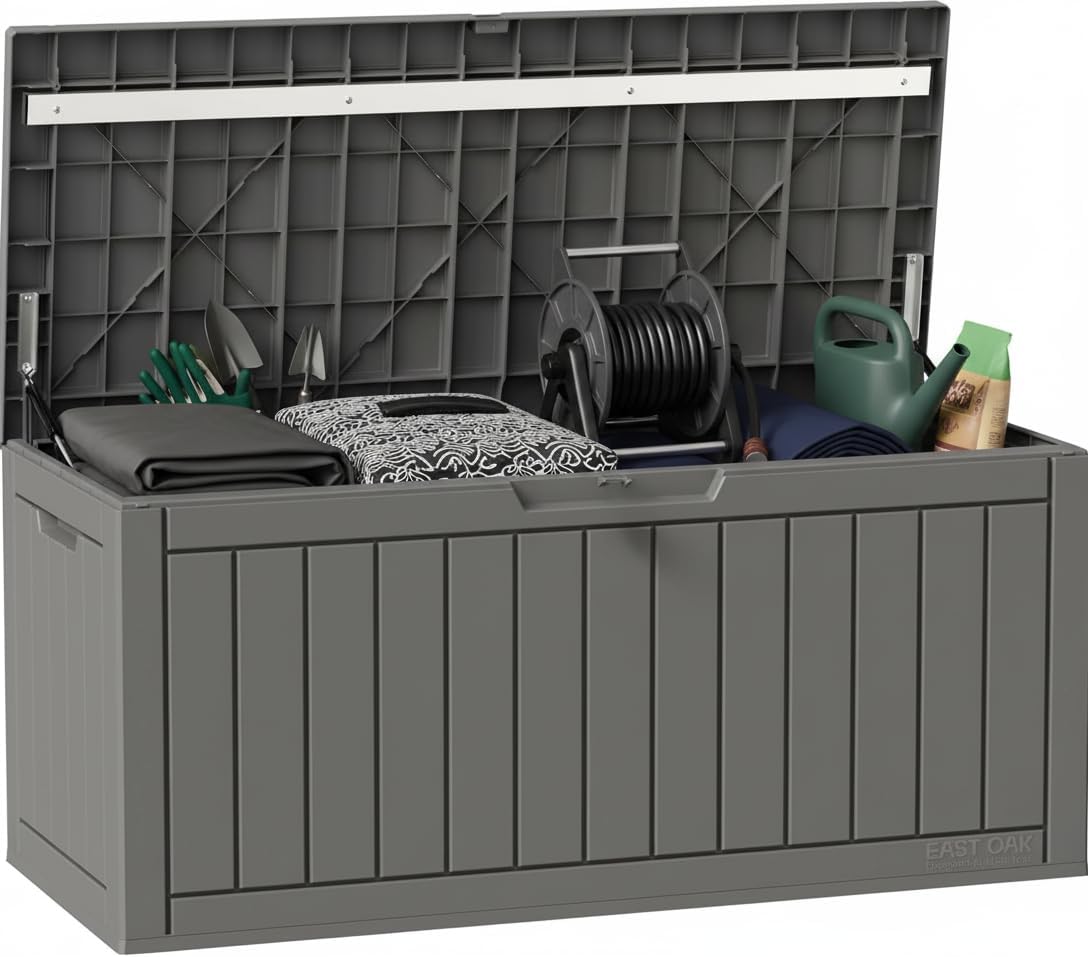 Gardening Tools Box - Patio Garden Tool Storage, Grey Resin