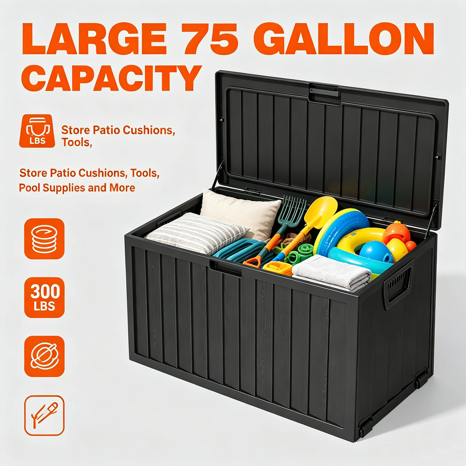 Gardening Tools Organiser - 75 Gallon Outdoor Resin Deck Storage