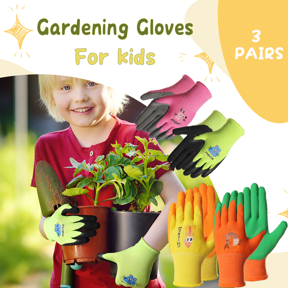3 Pairs Kids Gardening Gloves, - مراجعة Gardening Tools For 6 Year Old وسعره
